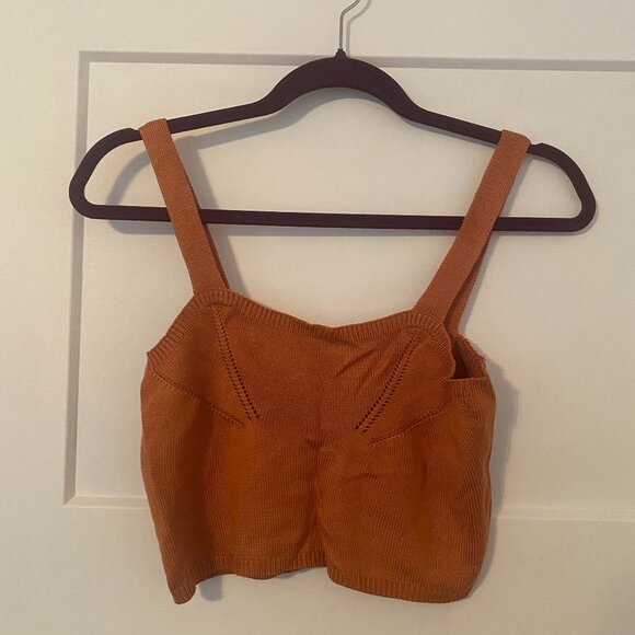 Ichi Temia Knit Crop Top in Caramel - Picture 1 of 5
